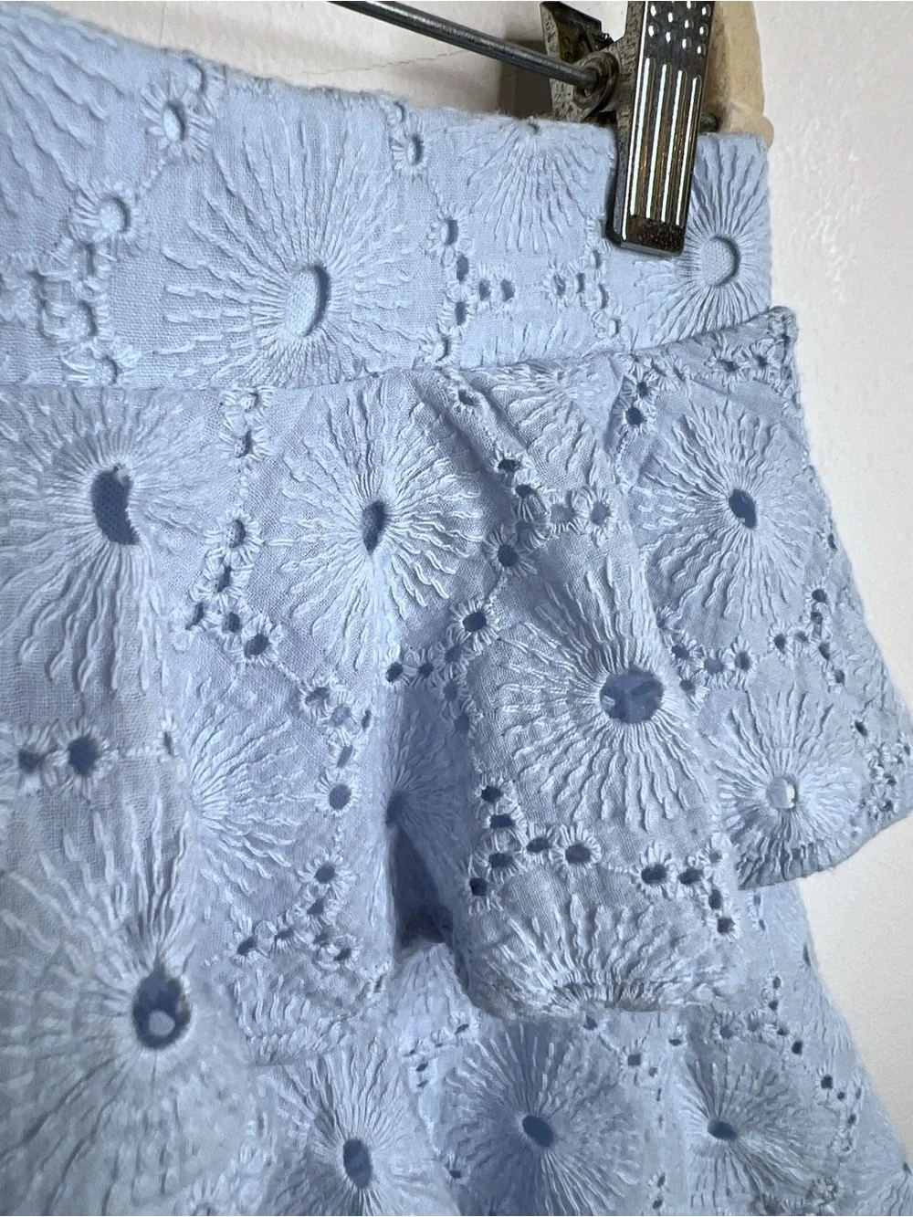 Miss Behave TIA Tie Sleeves Eyelet Tiered Skirt Size 12 Lt Blue
